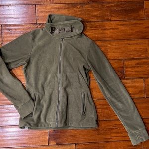 Olive Green Bench Fleece Zip Up Wrap Neck Sweater